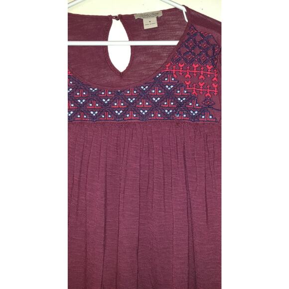 Lucky Brand Peasant Top Shirt BOHO Embroidery SIZE M Medium BURGUNDY Bohemian - Picture 3 of 12